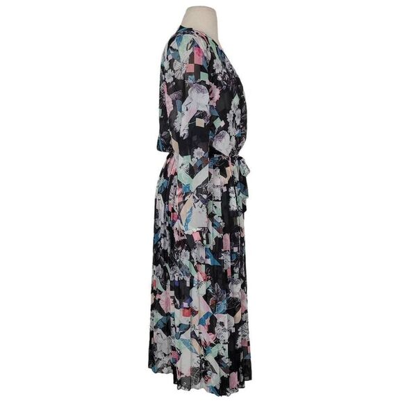 Rebecca Minkoff Pleated Midi Wrap Dress Sz S Floral Abstract Multi Color Feminin - Picture 2 of 9